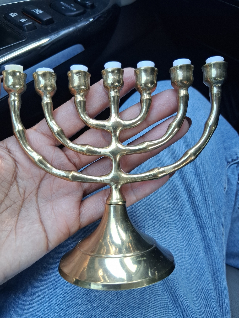 Polished Gold Menorah Candle Holder - Brass Finish